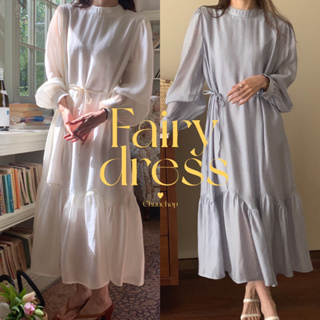 chuuchop_พร้อมส่ง(C7968)🎠⛲️Fairy dress เดรสยาวคอเต่าผ้าชีฟอง สไตล์เกาหลี  มี 2 สี