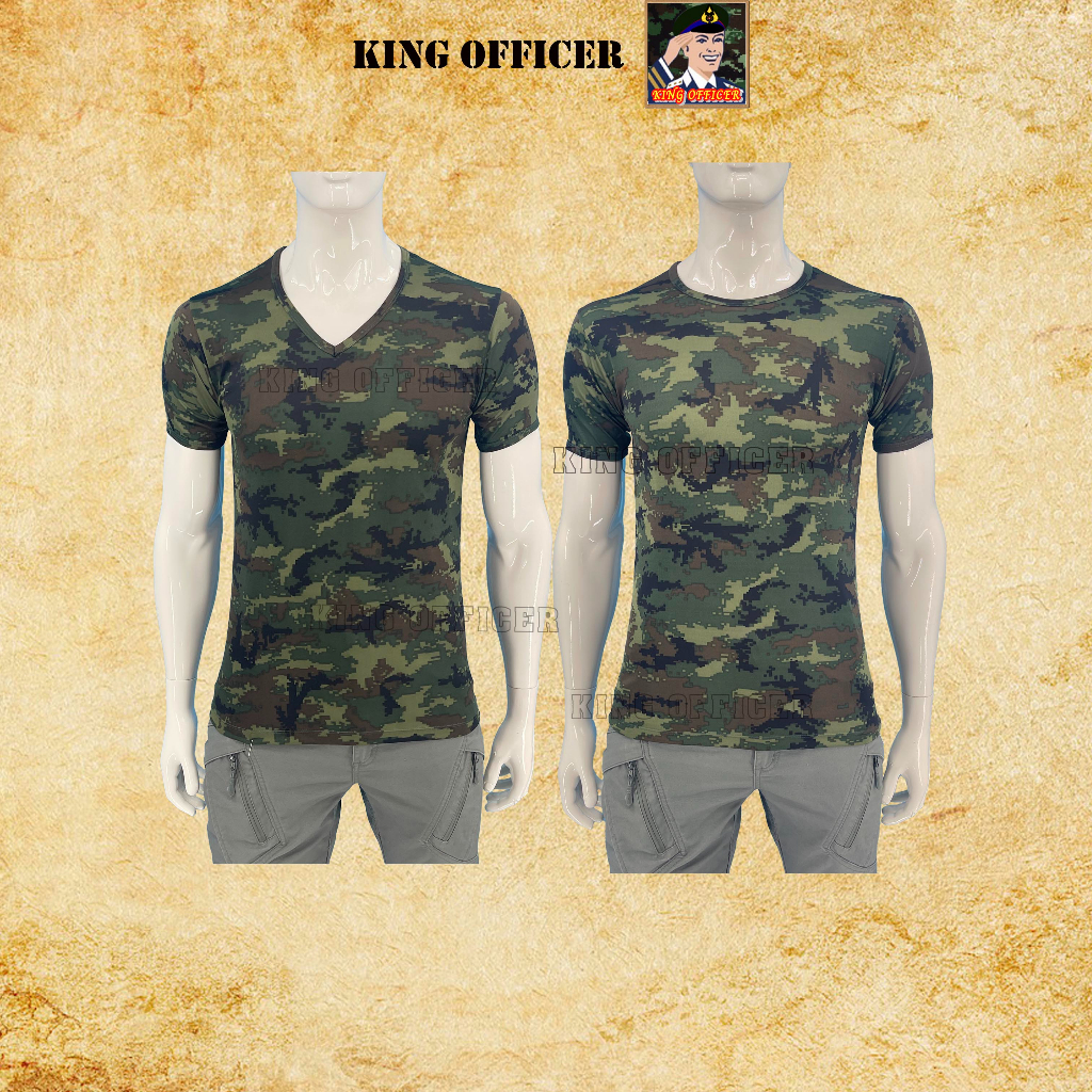 เสื้อซับใน เสื้อยืดทหารเรือ ลายพราง ดิจิตอล นาวิกโยธิน กองทัพเรือ ผ้ามัน ใส่สบาย คอกลม คอวี