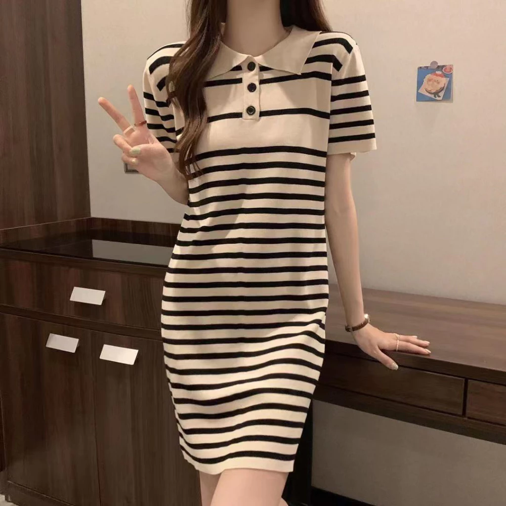💕Miki-Shop*พร้อมส่ง😍มินิเดรสคอปกแขนสั้นสวยหรู 88063*
