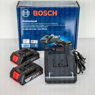 ฺBOSCH Starter Kit 18 V แท่นชาร์จ+แบตเตอรี่ (GAL18V-40+GBA 18V 2.0AH X2) #1600A01B6K