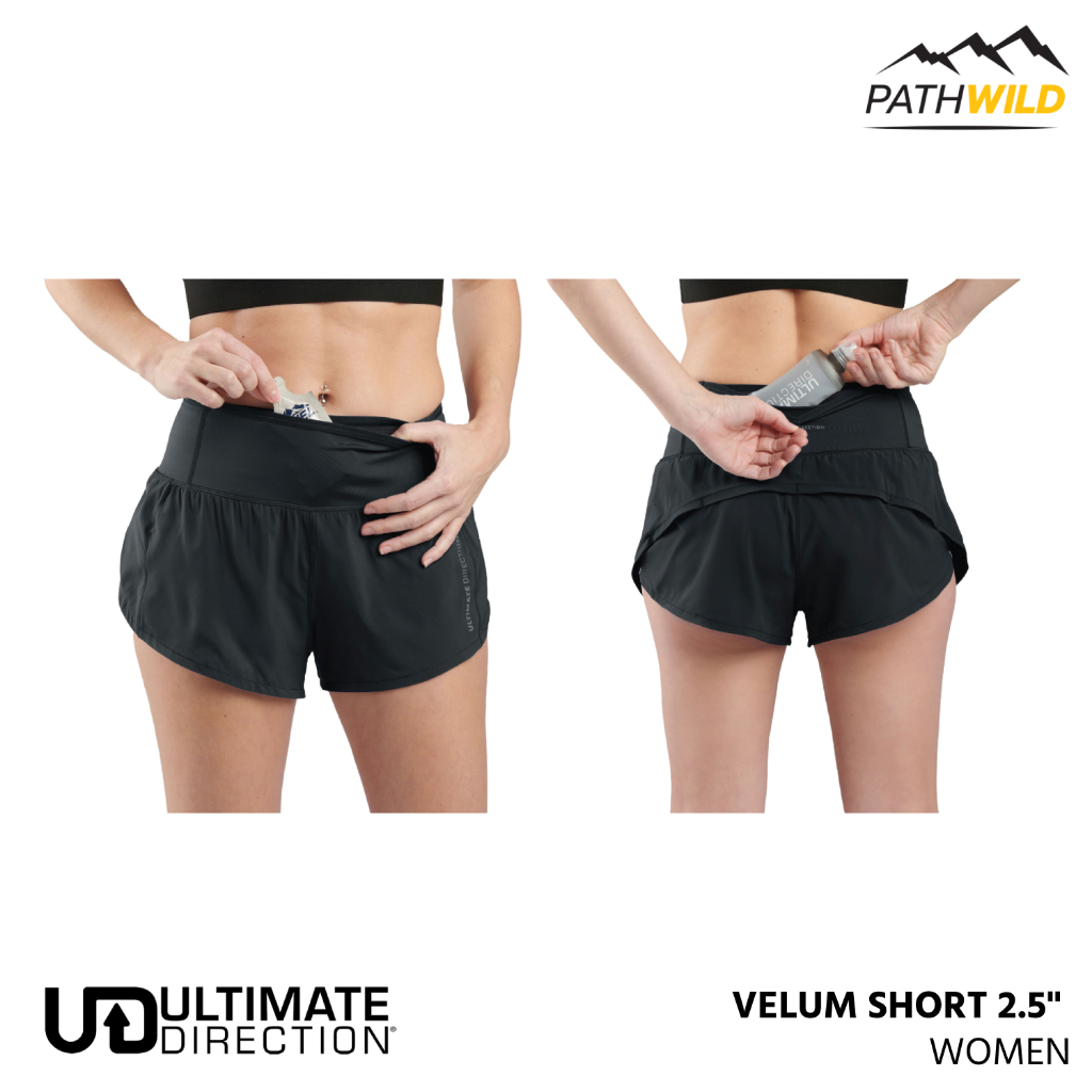 กางเกงขาสั้นสำหรับออกกำลังกาย ULTIMATE DIRECTION VELUM SHORT 5″ WOMEN มีช่องเก็บของรอบตัว เสมือนมี Belt ติดอยู่กับกางเกง