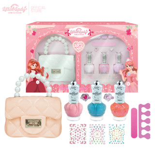 Littal Lady ยาทาเล็บเด็ก เซต 3 ขวด ปลอดสารพิษ ฟรีสติ๊กเกอร์ติดเล็บ กระเป๋า กว่า 30สี ไม่มีกลิ่นเหม็น