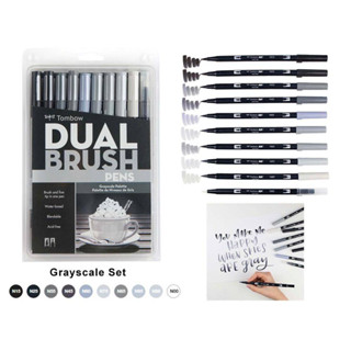 Tombow ABT Dual Brush Pen 10 Colour Set - Grayscale