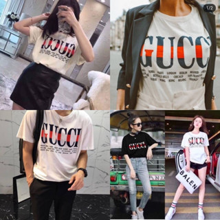 👖NN-ST🌟เสื้อยืด แขนสั้น คอกลม งานผ้าคอตตอน สกรีนลายแฟชั่นGG ลายUnisex ใส่ได้ทั้งหญิง-ชาย