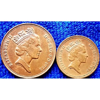 เหรียญ​สหราช​อาณาจักร​ UK, 1 Penny, 2 Pence, ใช้แล้ว, #​2076