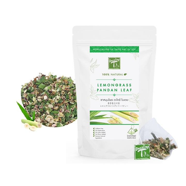 ชาสมุนไพรตะไคร้ ใบเตย Lemongrass Pandan Tea (Dazzling T) ช่วยลดอาการท้องอืด แก้วิงเวียน ขนาด 12 x 1.