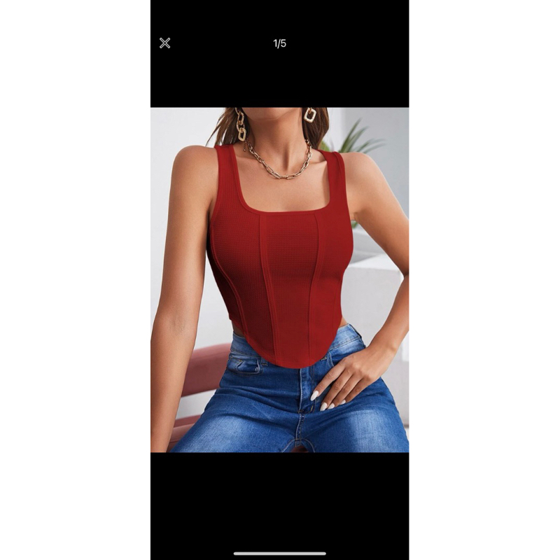 SHEIN BAE เสื้อกล้าม คอเหลี่ยม ชายพลิ้ว