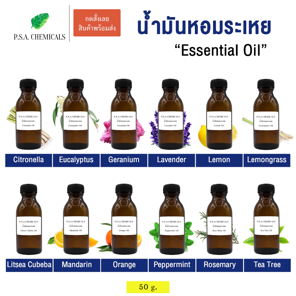 น้ำมันหอมระเหย Essential Oil แท้ 100% ขนาด 50 g. Aroma Essential oil ยูคาลิปตัส (Eucalyptus) / เปปเปอร์มินท์ Peppermint