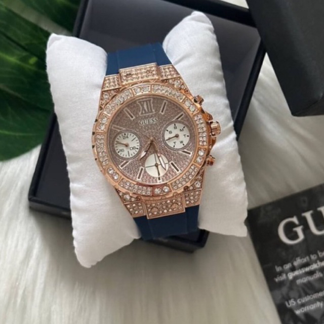 (ผ่อน0%) นาฬิกา GUESS GW0038L3 APHRODIT BLUE ตัวเรือนสเตนเลสสีโรสโกลด์ ประดับคริสตัล Swarovski สายซิ