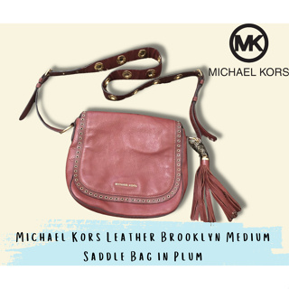 ของแท้ 100% Michael Kors กระเป๋าสะพาย crossbody หนัง Brooklyn Medium Saddle Bag in Plum