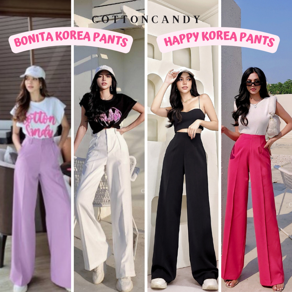 Cottoncandy กางเกงเอวสูงกางเกงขายาว New Bonita korea pants /  Happy T-Shirtnista (CT3A)