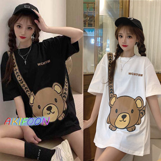 AKIFOON🌷พร้อมส่ง🌷 2384# สไตส์วัยรุ่นเกาหลี กีฬาลำลอง สุดคิ้วท์ cute เสื้อยืดคอกลม ลายเเฟชั่นสุดๆสวยเท่ห์