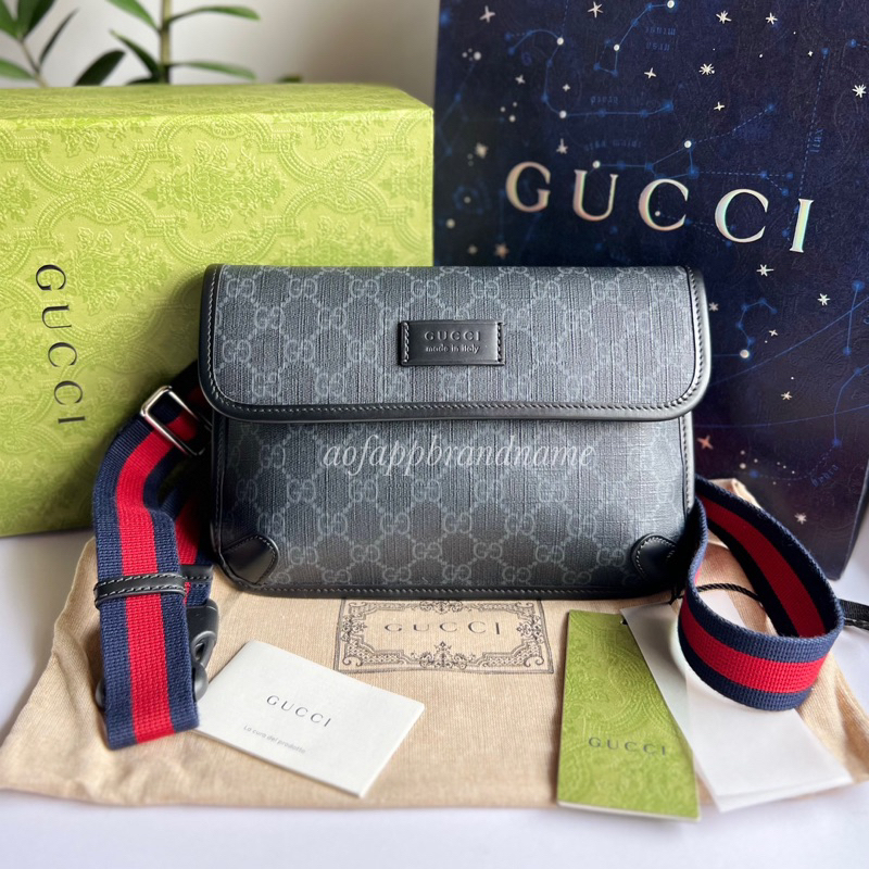 ของแท้💯 New Gucci Supreme belt bag สีดำ ยอดนิยม