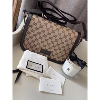 🦋สินค้าพร้อมส่ง🦋  New🤍Gucci Canvas Flap Messenger Bag Size 11 x 7 x 3.5 นิ้ว สวย เรียบ หรู ราคาดีมากก