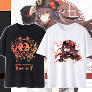 Genshin Impact HuTao เกมเสื้อยืดผู้หญิง(S-5XL) แฟชั่นเสื้อขาว