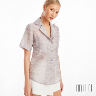 [MILIN] Sensuous Top Collared V neckline short sleeve shirt เสื้อเชิ้ตคอปกแขนสั้น