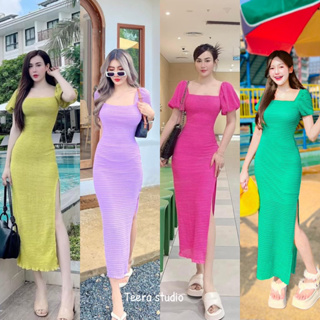 Teera❤️พร้อมส่ง✨Linda Dress✨เดรสสีพื้นใส่ออกงาน ซับในทั้งตัว ใส่สวยหุ่นดี งานGoodluck