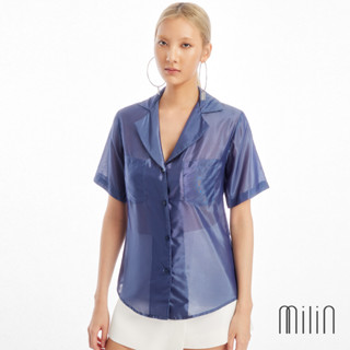 [MILIN] Sensuous Top Collared V neckline short sleeve shirt เสื้อเชิ้ตคอปกแขนสั้น