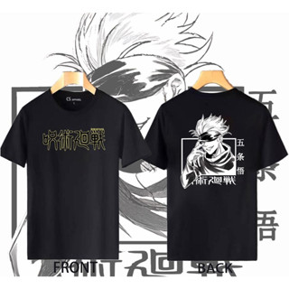 เสื้อยืด Jujutsu Kaisen ผ้าฝ้ายแขนสั้นรูปแบบ Gojo Satoru สุดฮอต สไตล์เสื้อยืดอะนิเมะ