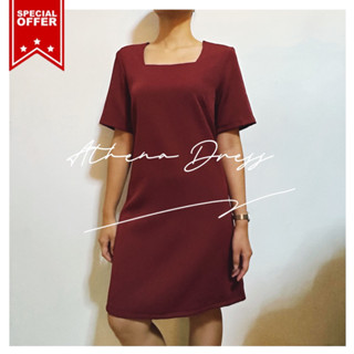 เดรส Athena Dress เดรสสั้น คอเหลี่ยม แขนสั้น เดรสทำงาน (Size S.M.L)