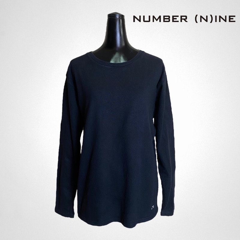 Number nine เสื้อยืดคอกลมแขนยาวผ้าคอตตอลสีดำ