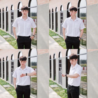 เสื้อนักศึกษาชายแขนสั้น เสื้อนักศึกษาผู้ชาย มีสีขาวนวล-ขาวสว่าง ผ้าดิบ/ผ้านิ่ม/ผ้าไมโคร