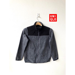 เสื้อแจ็คเก็ต Uniqlo ผ้าฟลีซ ขนสั้น นุ่มๆ มีซิป แขนยาว สีเทา ไซส์ 150