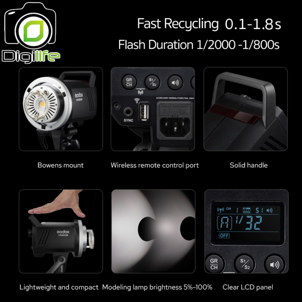 Godox Flash MS200V 200W 5800K Bowen Mount - รับประกันศูนย์ Godox Thailand 3ปี