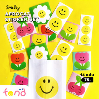 🙂เช็ตสติ๊กเกอร์ afrocat หน้ายิ้ม 14 แผ่น🙂smiley afrocat sticker set