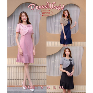 (เช็คของก่อนโอนเงิน) {S-XL} 9299 งานป้าย Dress World ชุเดรสสั้นคอปก แต่งกั๊ก ชายพลีส รีบเลยน๊า ช้าหมดอดน๊าา