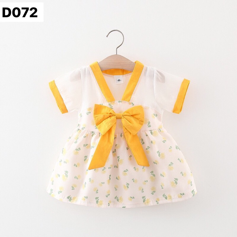 พร้อมส่ง ชุดเดรสเด็ก แขนสั้น เหลือง/ชมพู D072