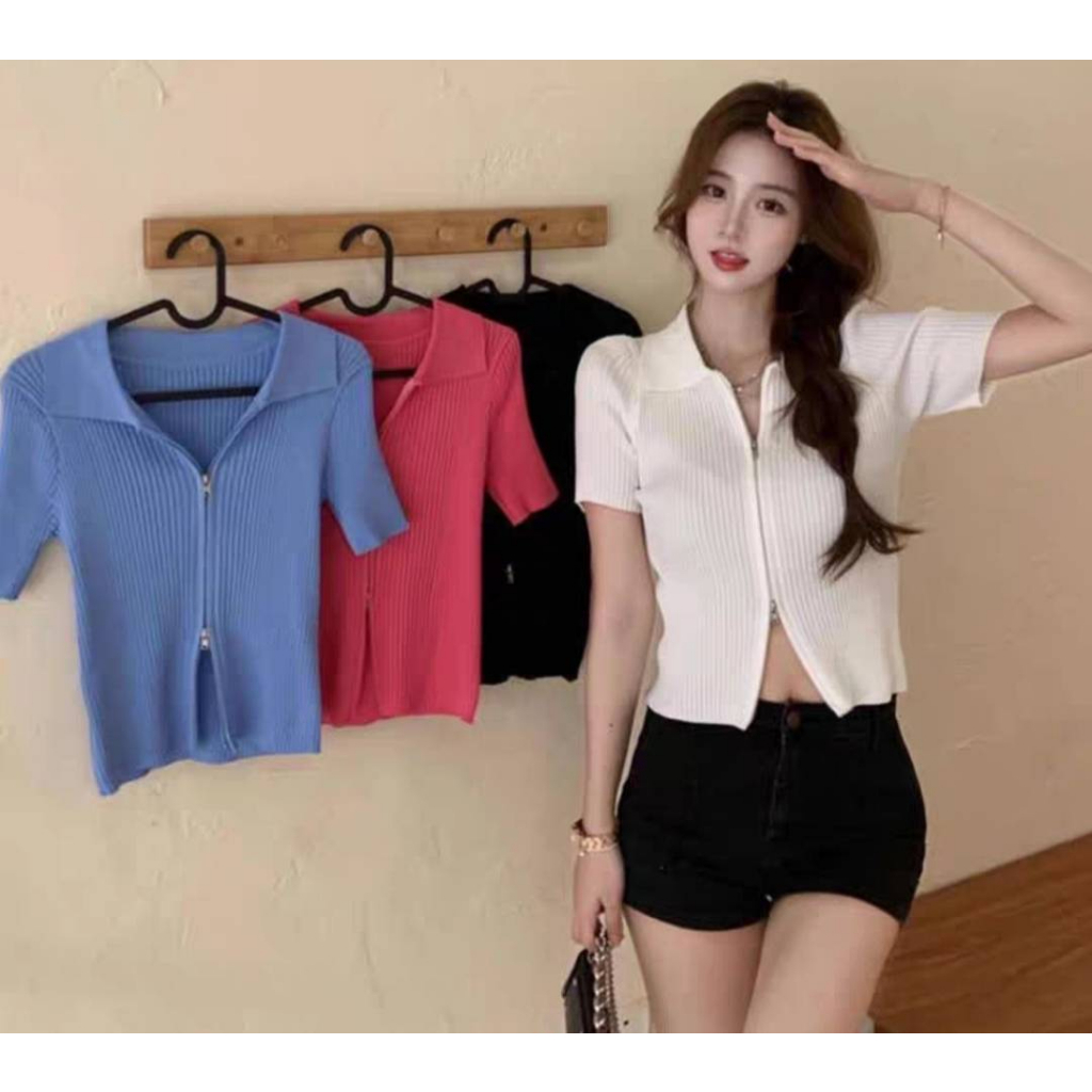 MKL เสื้อไหมพรม คอปกขนสั้นแต่งซิปด้านหน้า รูดได้จริง เซ็กซี่ยั่วๆ#5930