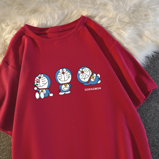 เสื้อยืดแขนสั้นผ้าฝ้ายพิมพ์ลาย Doraemon สําหรับผู้หญิง