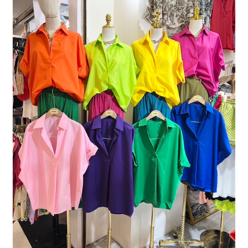 เสื้อเชิ้ต คอวี คอปก ทรงโอเวอร์ไซส์