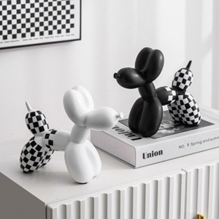 ตุ๊กตาเรซิ่นสุนัขลูกโป่ง Balloon dog decoration โทนตารางขาวดำ