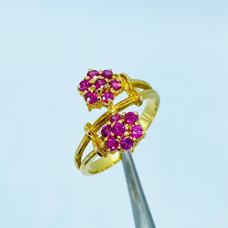 แหวนทอง size 50; แหวนทอง ดอกไม้ พลอยทับทิมพม่า A22631