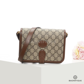 GUCCI SHOULDER BAG WITH INTERLOCKING G MINI BROWN GG SUPREME MONOGRAM GHW