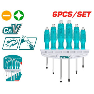 Total ชุดไขควง 6 ตัวชุด แกนตอกได้ (ปากแบน + ปากแฉก) พร้อมแผงแขวนผนัง รุ่น THGSS35061