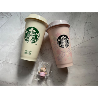 Set Starbucks Japan Reusable Cup SAKURA 2023  &amp; Bearista Stopper SAKURA 2023 เซ็ตเเก้วรียูสต่างประเทศ 473ml จุกหมี