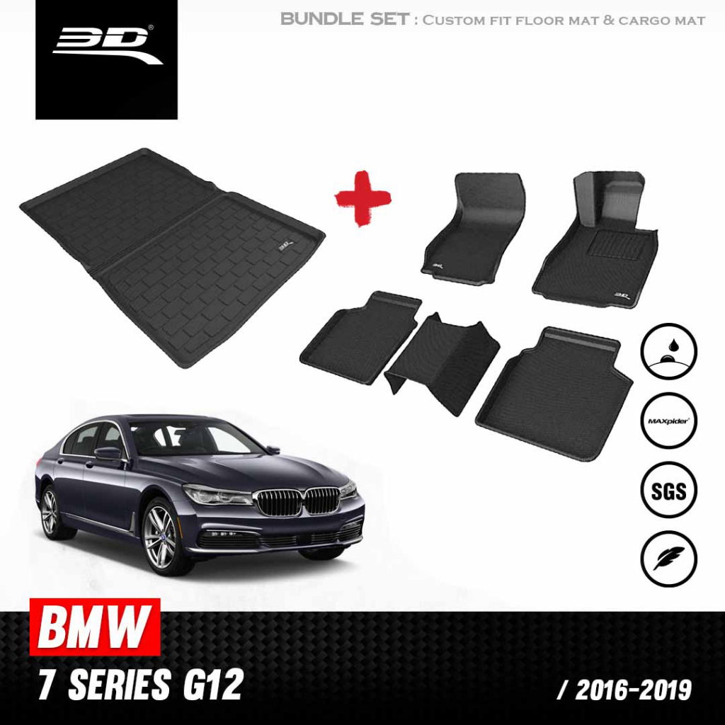 BMW 7 SERIES 730Ld G12 ปี 2016 2018 2019 2020 2021 2022 2023 2024 พรมปูพื้นรถยนต์ 3D พร้อมถาดท้าย