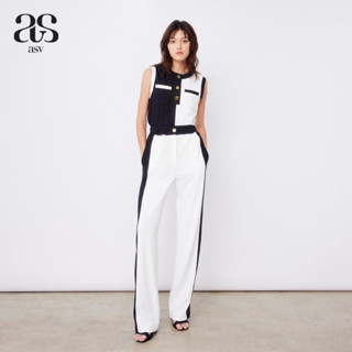 [asv ss23] Elizabeth B&amp;W Jersey Pants กางเกงผู้หญิง ขายาว แต่งเอวยางยืด ตัดต่อผ้าแถบข้าง