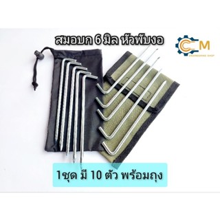 สมอบกเต้นท์ 6 mm ยาว 19 cm ปลายแหลมเจียร ชุปซิ้งกันสนิม 1ชุดมี10ตัวพร้อมถุงใส่