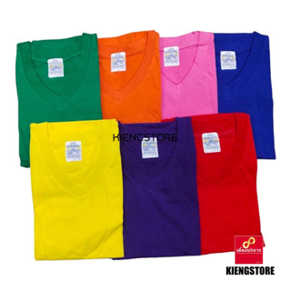 เสื้อยืดสี ตราห่านคู่ คอวี