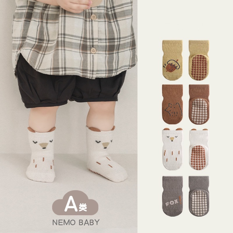 [มีส่งด่วน] ถุงเท้าเด็ก 0.5-3 ขวบ มีกันลื่น ถุงเท้าหัดเดิน ผ้าหนา สีเอิร์ธโทน