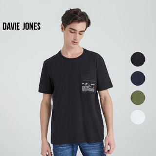 DAVIE JONES เสื้อยืดสีพื้น คอกลม ผ้าคอตตอน ทรง Regular Fit สีขาว สีเขียว สีกรม สีดำ Basic T-Shirt in white green navy black BA0002WH GR NV BK