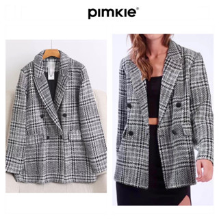 เสื้อเบลเซอร์ เสื้อคลุม  ลายตาราง ❄️Blazer checked แบรนด์ ✨PIMKIE✨แท้ 💯% (WY1054)