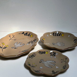 Birdie Ceramic Plate ( Set 3 ) | จานเซรามิคเพ้นท์ลายนก | Oyster and Things.