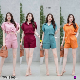 TT18405 set 2 ชิ้น เสื้อปกเชิ้ตแขนเบิ้ล ติดกระดุม + กางเกงขาสั้น  Set of 2 pieces. Shirt collar, double sleeves, buttone