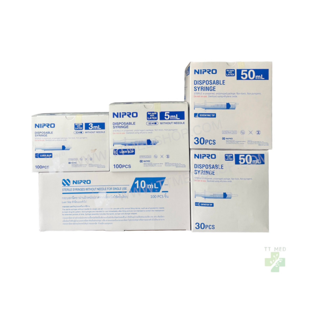 ไซริ้งพลาสติก NIPRO ไม่ติดเข็ม 1ml. 3ml. 5ml. 20ml. 50ml. (1กล่อง)