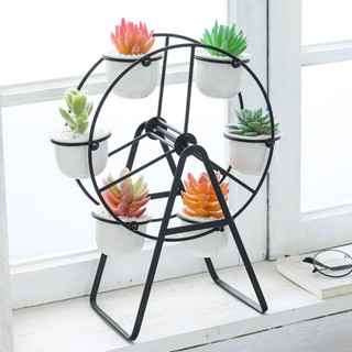 Ferris wheel plant stand กระถางดอกไม้เซรามิก 6 ใบ ทรงชิงช้าสวรรค์ 24x14x34 cm สีดำ ST0531-29BL